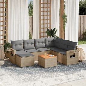 8 pcs conj. sofás jardim c/ almofadões vime PE bege misturado