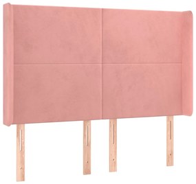 Cama box spring c/ colchão/LED 140x190 cm veludo rosa