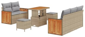 Conjunto de Sofá de Jardim vidaXL 8 Peças com Almofadas Bege Rattan Po