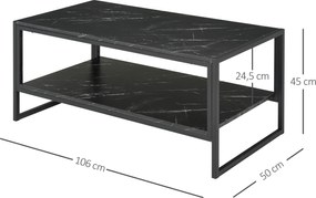 Mesa de centro de estilo moderno com 2 prateleiras 106 x 50 x 47 cm Preto