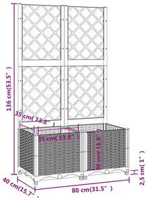 Vaso/floreira jardim c/ treliça 80x40x136 cm PP castanho