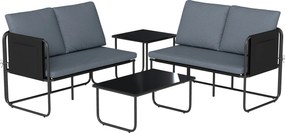 Outsunny Conjunto de Jardim de 4 peças Móveis de Exterior com 2 Sofás de 2 Lugares 2 Mesas de Vidro Almofadas Capas Removíveis Cinza | Aosom Portugal