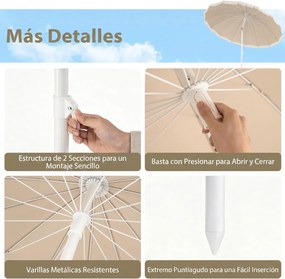 Guarda-sol de praia com franjas, 200 cm, 12 varas, ângulo de inclinação ajustável, proteção solar, estilo boémio, para jardim, pátio ou piscina, bege