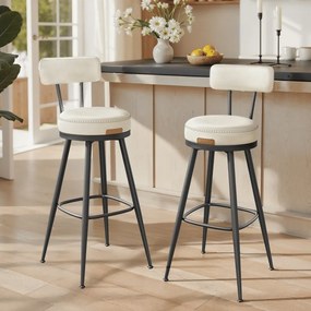 Conjunto de 2 bancos de bar em couro sintético 57 x 57 x 101 cm Coleção EKHO  branco creme