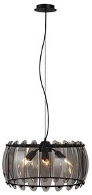 Candeeiro suspenso de design preto com vidro fumado redondo 6 luzes - Mochan Moderno
