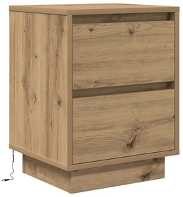 Mesas cabeceira c/ luzes LED 2pcs 38x34x50cm carvalho artesanal