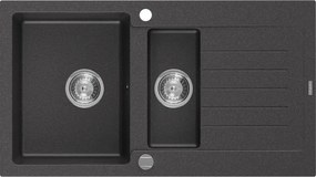 Mexen Matias lava-loiça de granito 1,5-cuba com escorredor 900 x 505 mm, preto salpicado, sifão cromado - 6502901505-76