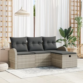 Conjunto de Sofá de Jardim de 4 Peças com Almofadas Cinza Claro Rattan