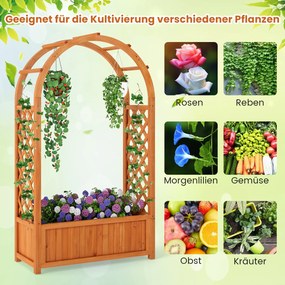 Floreira elevada com treliça em em arco 83 x 36 x 146 cm, drenagem e caixa de madeira elevada para trepadeiras, ervas e vegetais. Castanho avermelhado