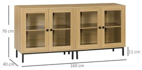 HOMCOM Conjunto de 2 Aparadores de Cozinha Aparador para Sala de Estar com Portas de Vidro e Pés de Metal para Sala de Jantar Dormitório 160x40x76cm Carvalho e Preto