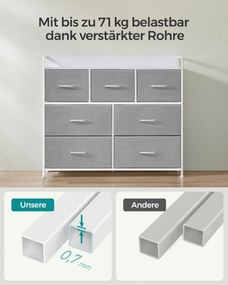 Cómoda 7 gavetas em tecido 28,5 x 98 x 85 cm Cinzento e branco