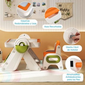 Conjunto de mesa e cadeira para crianças 6 em 1 Multi-atividade Cavalete dobrável para crianças com superfície reversível e ranhura laranja