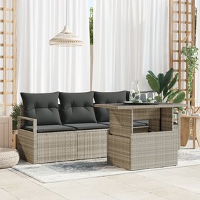 Conjunto de Sofá de Jardim vidaXL de 5 Peças com Almofadas Cinza Claro