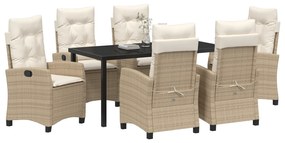 Conjunto de Jantar de Jardim de 7 Peças com Almofadas Bege Vime Poliés