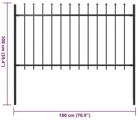 Cerca de jardim com topo lanças 1,8 m aço preto