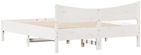 Cama sem colchão 160x200 cm madeira de pinho maciça branco