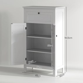Armário Casa de Banho Móvel Casa de Banho com Gaveta 2 Portas e Prateleira Ajustável  60x30x102,5 cm Branco
