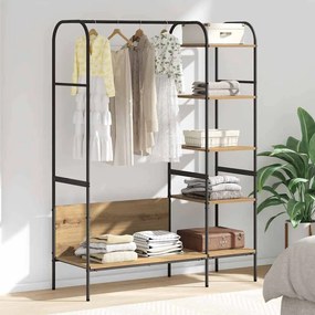 vidaXL Cabide de Roupas com Prateleiras Carvalho Artesanal 120x44x160 cm Madeira de Engenharia