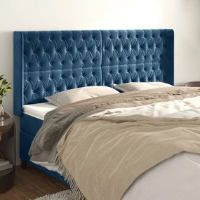 Cabeceira cama c/ abas veludo 183x16x118/128 cm azul-escuro