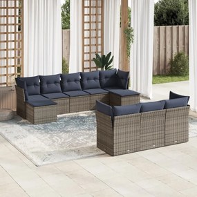 vidaXL 10 pcs conjunto sofás p/ jardim c/ almofadões vime PE cinzento