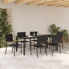 Conjunto de Jantar vidaXL de 7 Peças Preto Poliratan