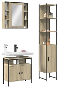 vidaXL 3 pcs conj. móveis casa banho derivados madeira carvalho sonoma