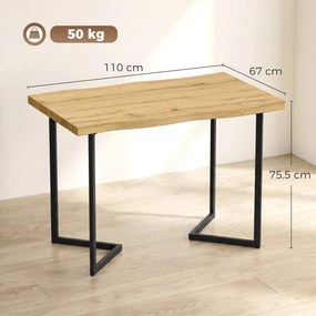 Mesa de Jantar para 2 Pessoas com Tampo Espesso (CADEIRAS NÃO INCLUDAS) Pernas Metálicas Estilo Moderno 110x67x75,5 cm Carvalho