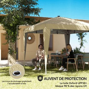 Tenda de jardim 3 x 3 m com iluminação, tenda dobrável com altura ajustável, comando à distância e saco de transporte, cor creme