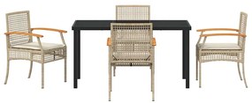 Conjunto de Jantar de Jardim 5 Peças com Almofadas de Rattan Sintético