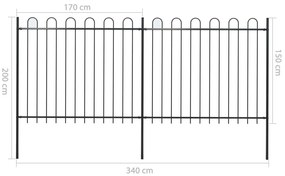 Cerca de jardim com topo em aros 3,4x1,5 m aço preto