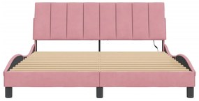Estrutura de cama c/ luzes LED 160x200 cm veludo rosa