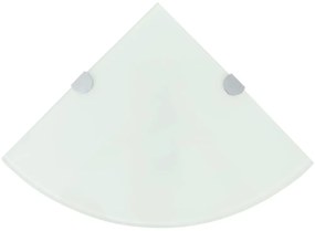 Prateleira canto, suportes cromados, vidro branco 25x25cm