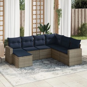 vidaXL 7 pcs conjunto sofás p/ jardim c/ almofadões vime PE cinzento