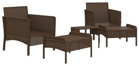 5 pcs conjunto lounge jardim c/ almofadões vime PE castanho