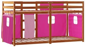 Beliche com cortinas 90x200 cm madeira de pinho maciça rosa