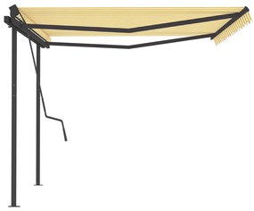 Toldo retrátil manual com postes 4,5x3,5 m amarelo e branco