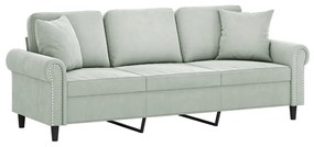 Sofá 3 lugares + almofadas decorativas 180cm veludo cinza-claro