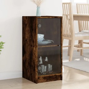 vidaXL Armário de apoio c/ portas vidro 35x37x75,5 cm carvalho fumado