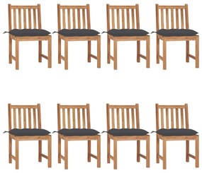 vidaXL Cadeiras de jardim 8 pcs c/ almofadões madeira de teca maciça