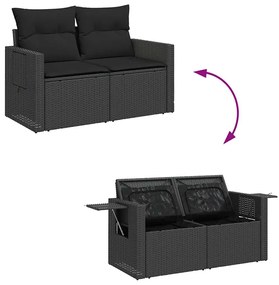 8 pcs conjunto sofás de jardim com almofadões vime PE preto