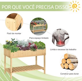 de madeira elevada Jardim urbano para o cultivo de plantas Flores com prateleira inferior 120x60x81 cm
