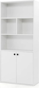 Estante de 5 níveis 70 x 29,5 x 155 cm com portas duplas, cubos abertos e prateleira ajustável 155 cm para sala, quarto, escritório Branco