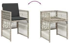 13 pcs conj. jantar jardim c/ almofadões vime PE cinzento-claro