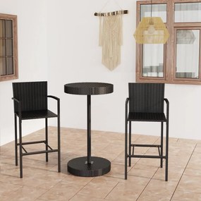 vidaXL 3 pcs conjunto de bar para jardim vime PE preto