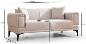 Sofá de 2 Lugares Horizon – Ecru – 170 x 85 x 77 cm