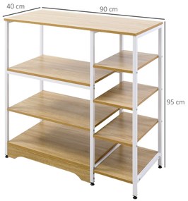 Estante de Cozinha Estante para Microondas Forno Multiuso com 7 Prateleiras de Armazenamento para Utensílios Livros Plantas 90x40x95cm Madeira Natural