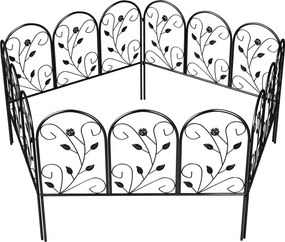 Outsunny Cerca de Jardim em Metal 80 x 60 cm - Conjunto Decorativo de Grade com Base para Jardim, Canteiros de Flores, Barreira para Animais, Preto | Aosom Portugal