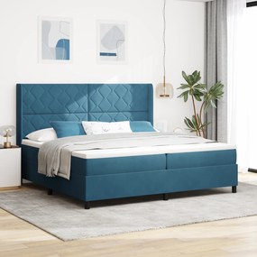Cama Box com Colchão & LED Azul Escuro 200x200 cm Veludo