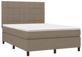 Cama box spring colchão/LED 140x200 cm tecido cinza-acastanhado