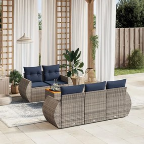 vidaXL 6 pcs conjunto sofás p/ jardim c/ almofadões vime PE cinzento